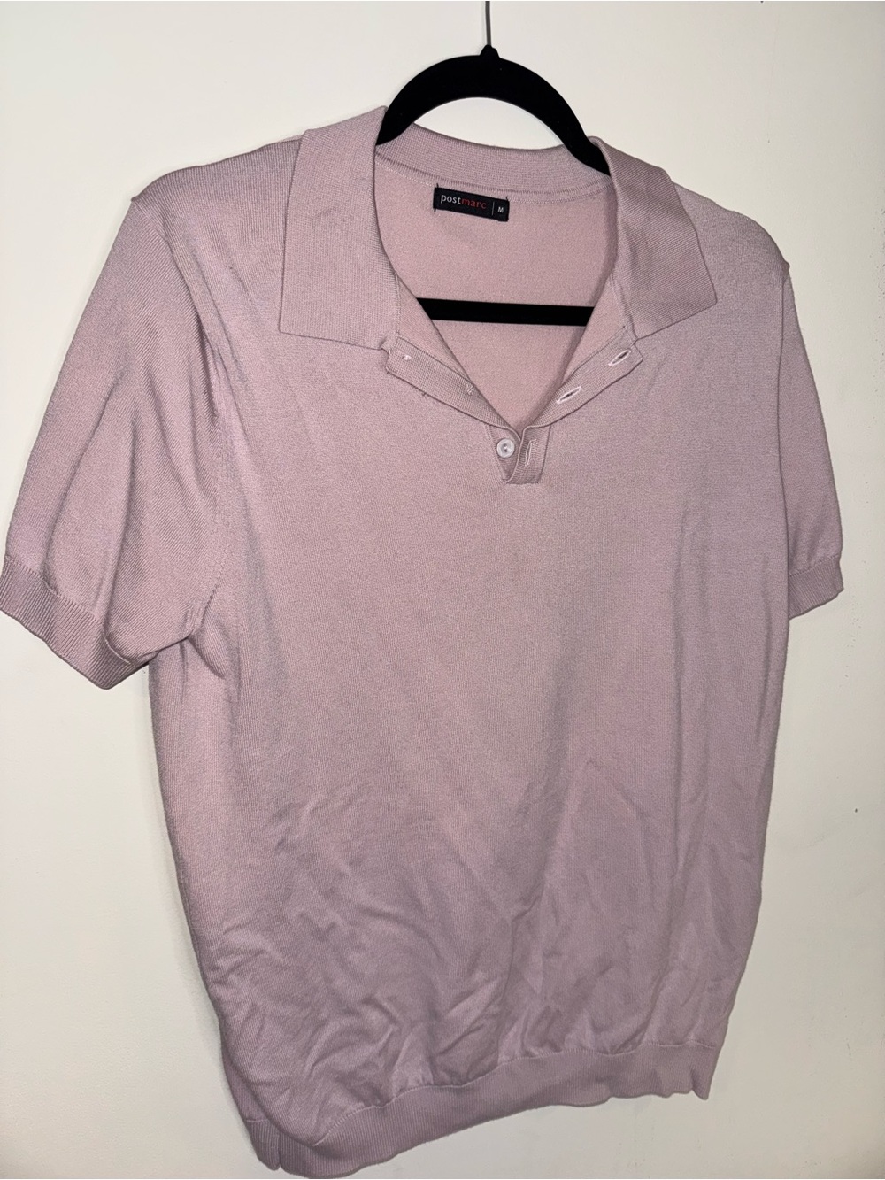 Postmarc Men’s M Pink Fine Knit Short Sleeve Polo Shirt